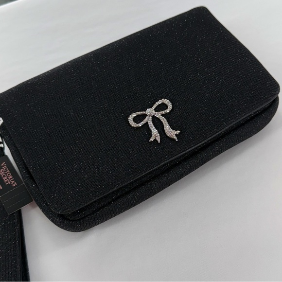 Victoria’s Secret Black Sparkle bow rhinestone accent wristlet/ phone and wallet - Picture 10 of 12